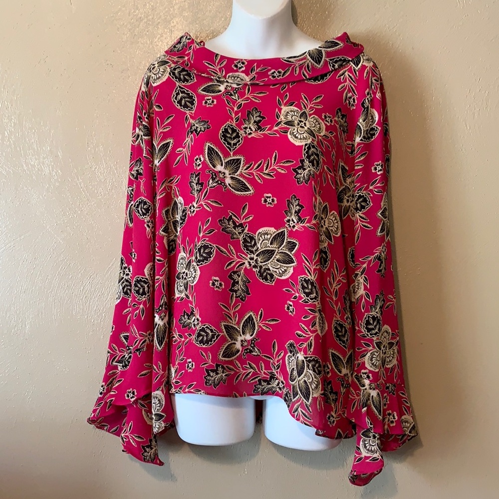 Vince Camuto Fuchsia Floral Long-Sleeve Blouse